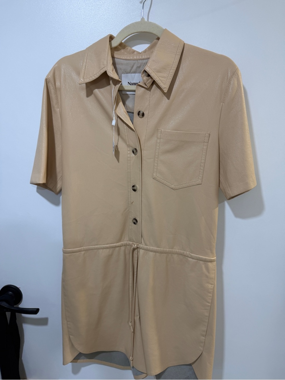 Nanushka Pale Beige Faux Leather Short Jumpsuit
